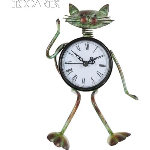 Tooarts Flamingo Wrought Iron Clock Retro Desks Clock decoration Handmade Vintage Metal Home Decor Figurine Mute Table Clock