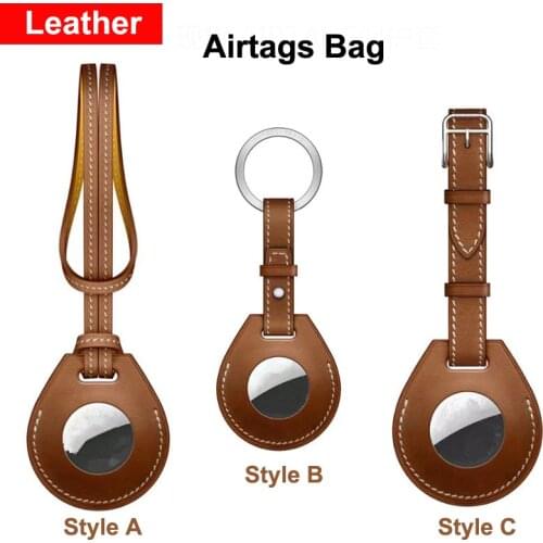 PU Leather Case for AirTags Luggage Tag Bag Charm Key Ring Keychain Anti-lost Location Tracker Cover for Apple Airtags Shell Bag