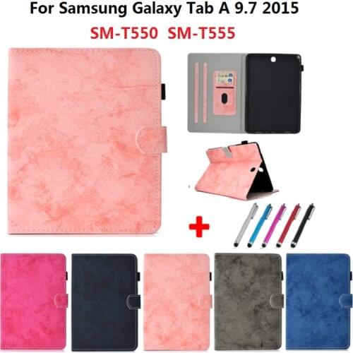 For Samsung Galaxy Tab A 9 7 Case Solid PU Leather Stand Funda For Tablet Samsung Tab A 9.7 T555 T550 SM-T550 SM-T555 Cover +Pen