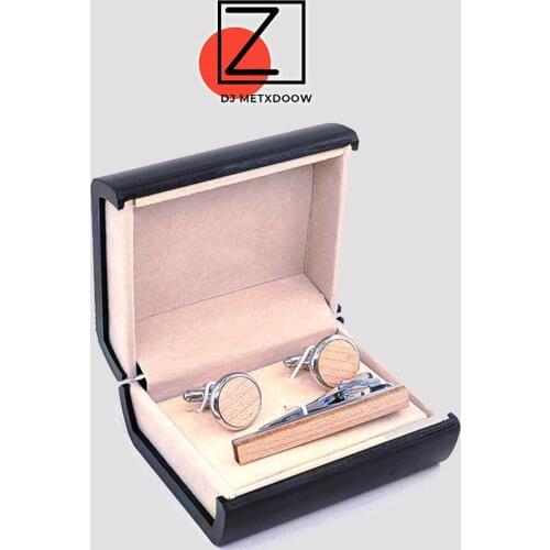 Wood Cufflinks Tie Clips gift Box Combo Set Cuff Links For Mens Black Walnut Men Tie Pin Clips Fashion men Jewelry Maple