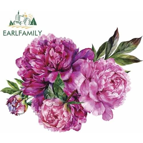 EARLFAMILY 13cm x 9.6cm for Pink Peonies Car Stickers DIY Motorcycle Decal Car Accessories Scratch-Proof Waterproof Decor