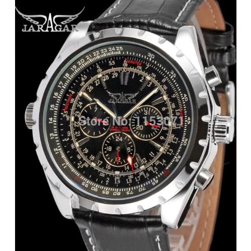 JAG6905M3S1 new popular Jaragar Automatic men watch factory black genuine leather strap best price free shipping with gift box