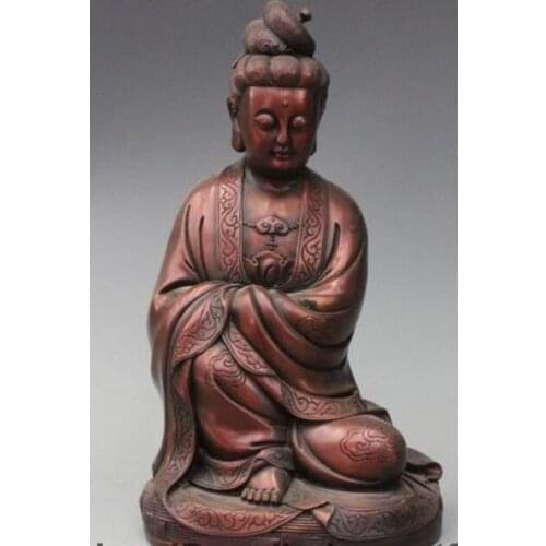 Chinese Buddhsim Red Bronze freedom Kwan-yin Boddhisattva Buddha Statue