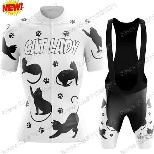 White Cat Lady 2021 Cycling Jersey Set Summer Women Clothing Road Bike Shirts Suit Bicycle Bib Shorts MTB Maillot Culotte