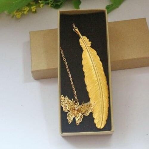 Creative Metal Feather Bookmarks Butterfly Pendant Bookmark for Teacher Gift School Office Supplies Novelty Students Stationery