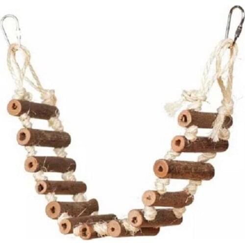 Loofahlove Pet Products Natural Large Rope Wooden Swing Pet Bird Toys Ladder Training Hamster Parrot Parakeet Ladder Toy