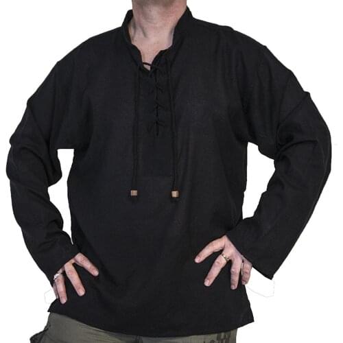 2019 Adult Men Medieval Renaissance Grooms Pirate tunic top Larp Costume lace up Shirt Middle Age Viking Cosplay Top