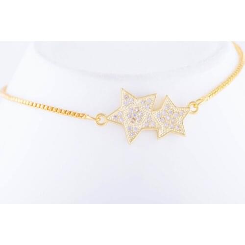 Juya 2020 New Arrival Motherss Day Gold/Rose Gold Micro Pave Double Stars Charm Bracelets For Women Kids Gift
