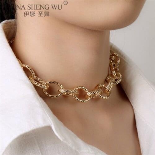 Punk Gold Colour Large Thick Chain Choker Necklace Female Geometric Gothic Geometric Chain Clavicle Necklace Jewelry Accessories