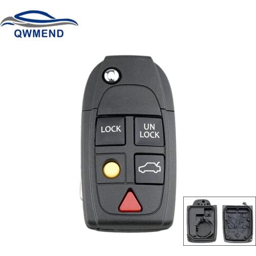 BHKEY 5 Buttons Replacement Smart Flip Car Key Shell For Volvo XC70 XC90 V50 V70 S60 S80 C30 Car Remote Key Fob Case