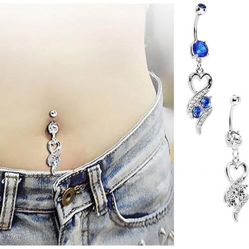 Hot Sales Fashion Surgical1 Steel Heart Rhinestone Belly Ring Body Piercing Navel Jewelry