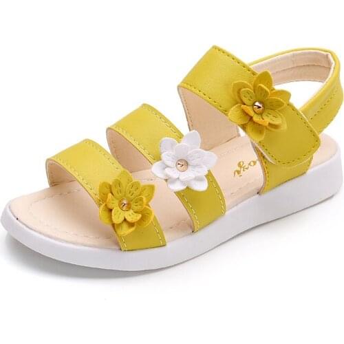 Girls Gladiator Yellow White Pink Sandals Summer Flowers Children Kids Sweet Floral Princess Beach Sandals Dress Shoes New 2020