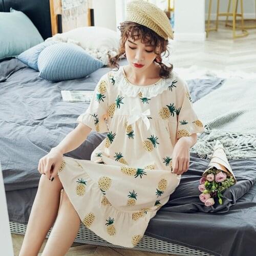 Cute student Cotton Nightdress women summer short-sleeved jacket sweet dress cotton women plus size sexy sleepwear night gown