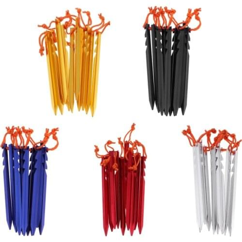 10 Pack Aluminum Alloy Tent Pegs - Gardening Stakes with Ropes and Travel Bag - Outdoor Camping Hiking Accessories