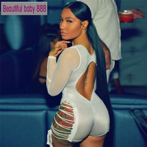 Meqeiss 2021 New Summer Sexy Halter Hollow Stretch Bodysuit Womens Long Sleeve Casual Party Club Clothing Womens Game Service