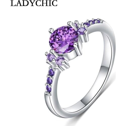 LADYCHIC High Quality Purple Cubic Zircon Rings Trendy Shinning Womens Ring Female Party/Engagement Accessories Jewelry LR1066