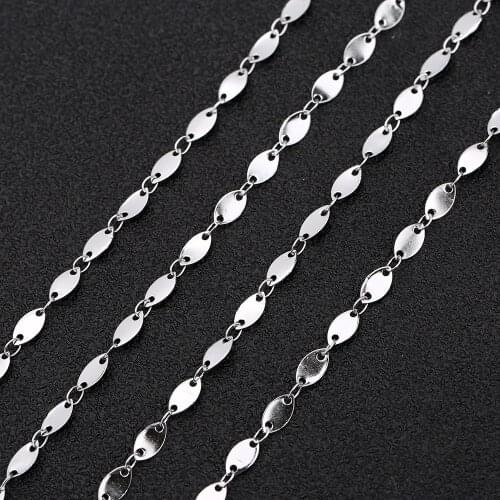 1 Meter 316L Stainless Steel Round Circle Dic Coin Link Chain 4x8mm Oval Geometry Bulk Chains for DIY Jewelry Making Crafts