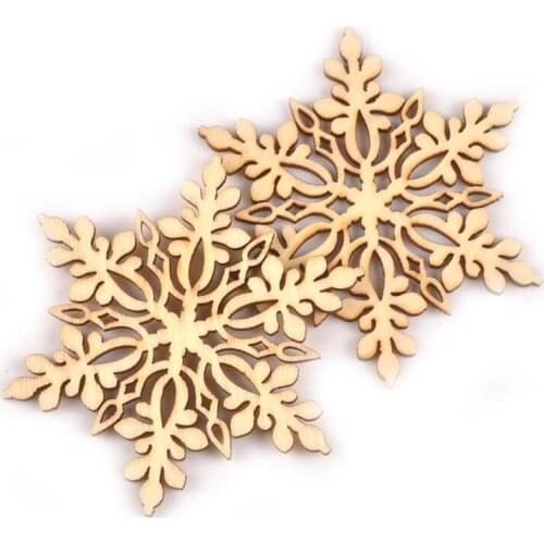 10pcs 80mm Wooden Snowflake Shape Woodwork Craft For Home Decoration Christmas Tree Embellishment DIY Scrapbooking M0783