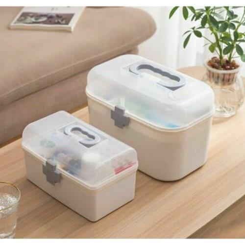 2 Tier First Aid Case Organizer Portable Home Emergency Medicine Storage Box Family Emergency Kit Box with Handle Medicine Chest