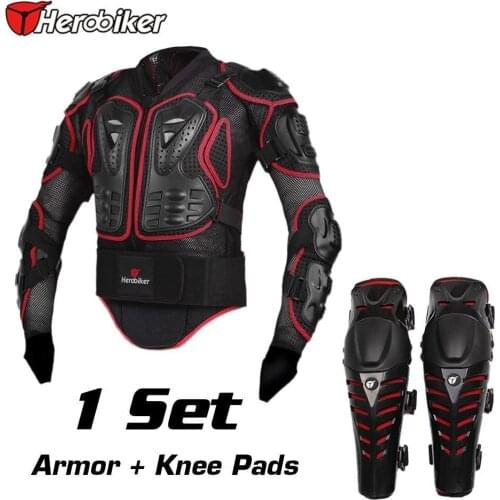 2019 New Motorcycle Riding Armor Jacket + Knee Pads Motocross Off-Road Racing Body Elbow Chest Protective Gear Protectors Set
