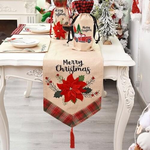 2020 New Christmas Decoration Dining Table Runner Burlap Tablecloth Christmas Flower Table Runner Placmat weihnachtsdeko T508