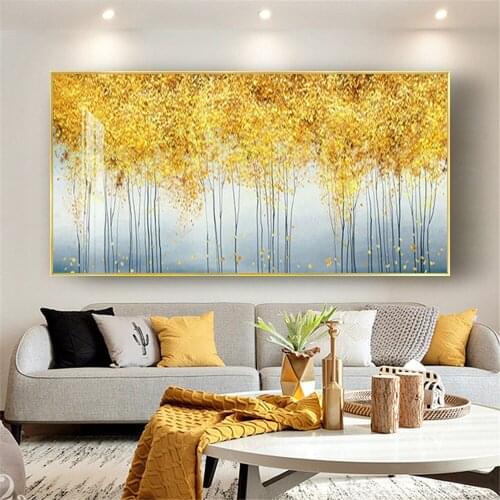 2021 New 100% Hand Painted Abstract Gold Art Wall Picture Handmade Golden Tree Canvas Oil Painting For Living Room Home Decor