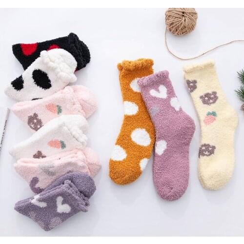 3pairs/lot Coral Fleece Socks Women Velvet Thicken Dot Socks Girls Snow Winter Warm Socks Female Home Floor Calcetine