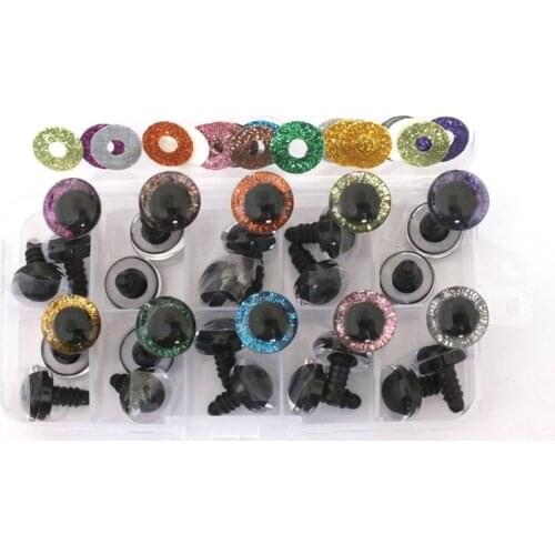 60sets 12/14/16/18/20mm Clear Trapezoid Plastic Safety Toy Eye + glitter Nonwovens for Teddy Bear Stuffed Toys Puppet Dolls EBox