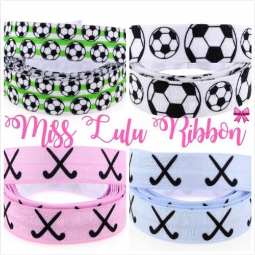 5/8"16mm Football&Hockey Printed Fold Over Elastic Ribbon Soccer Sport Patterns DIY Party Decor Hair Band Making 50yards/roll