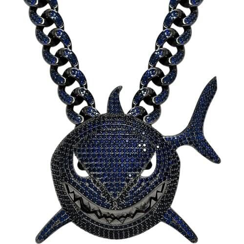 6ix9ine The Same Large Blue Shark Pendant Bling Iced Out Cubic Zirconia Exaggerated Mens Pendant Hip Hop Jewelry Gift