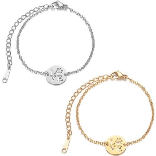 2019 Titanium Stainless Steel Love Letter Charm Bracelets Gold Steel Tone Adjustable Link Chain Bangle for Women Men Jewelry