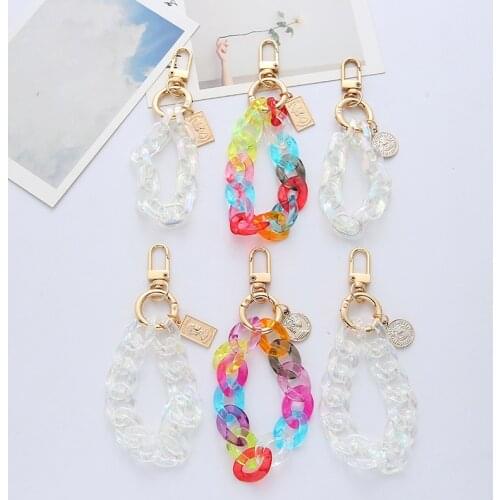 1Pcs New Alloy Listing Keychain Gold Color Button Acrylic Chain Key Pendant Keychains For Women Couple Bag Pendant Gifts Jewelry