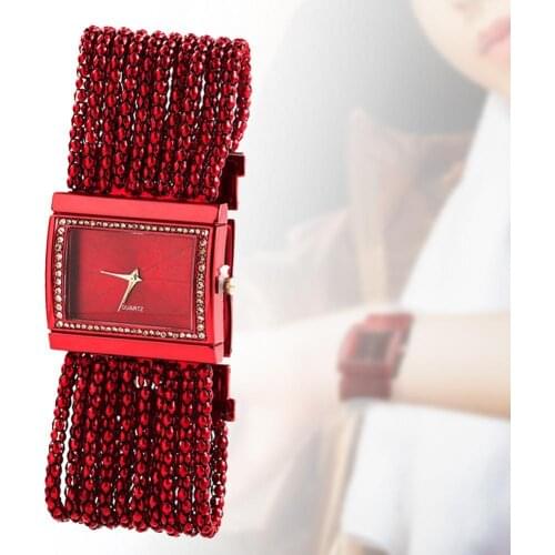 Womens Watches Multi-Layer Bead Chain Rhinestone Inlaid Alloy Stylish Women Quartz Bracelet Watch Wristwatch Gift Reloj Mujer