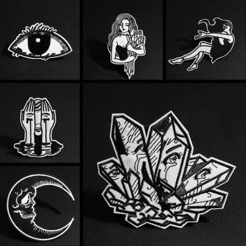 1PCS Black White crystal Patches Iron On Black White Girl Heart Shape Appliques 3D Diy Space Eyes Moon Badges for Clothes