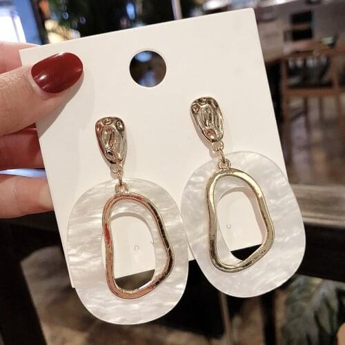 Long Drop Earrings For Women Gold Color Fashion Jewelry Big Acrylic Resin Geometric Oval Earrings Statement Brincos 2019