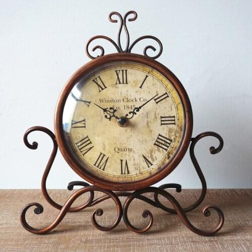 European style iron art silent creative clock Retro Clock living room decorative clock