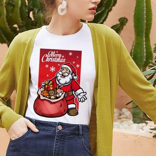 Cute Santa Claus Print T shirt Women Fashion Christmas Harajuku Short Sleeve T-shirt Suitable All Seasons Tshirt Tops Clothes