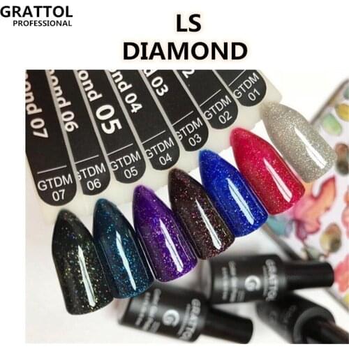 GRATTOL professional Glitter Gel Nail Polish LS DIAMOND 9ML Silver Pink Sequins Semi Permanent Soak Off UV Polish Nail Art Gel
