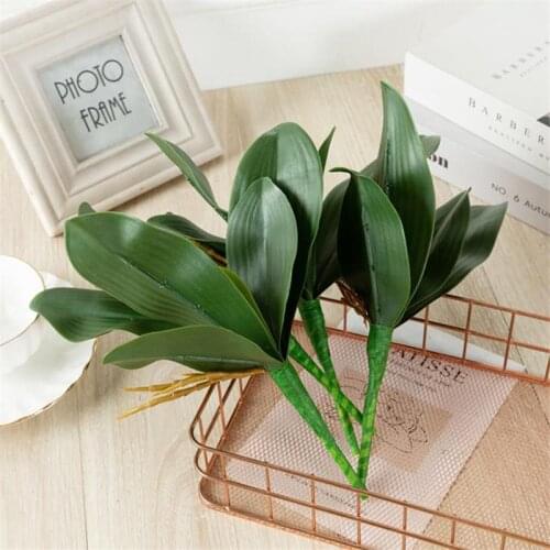 Artificial Plant PU Butterfly Orchid Simulation Plant Fake Leaf Plant Plastic Flowers For Wedding Home Garden Dacor Green Leaf