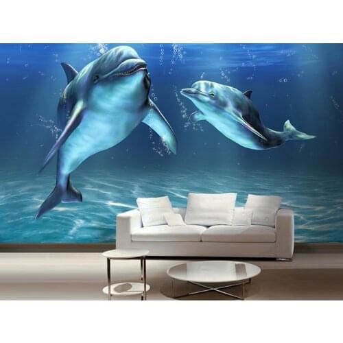 Custom Art Photo Wallpaper Sea Couple Dophins Wall Decoration Poster Art Removable Wall Mural Wall Stickers