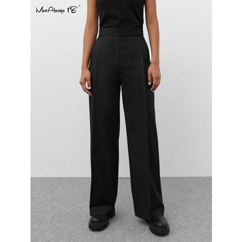 Mnealways18 Straight Solid Black Trousers Women Office Work Pleated Pants Autumn Winter 2021 Twill High Waist Trousers Female