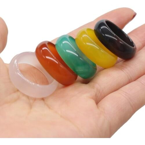 Natural Stone Agates Rings Charm Jewelry Two Kinds of Model Trendy Ring Gift for Women or Girlfriend 8mm width