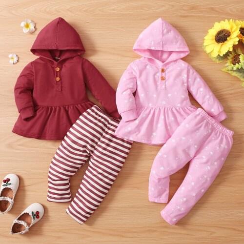 Girls Clothes Set Fashion Kids Clothes Suit Children Clothes Long Sleeve Hooded Tops + Stripe Pants Girls Clothing Sets