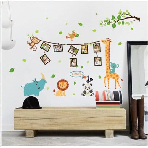 Creative Cartoon Animals Photo Frame Wall Stickers For Living Room Sofa Background Decor PVC Self Adhesive Wallpaper Kids Room