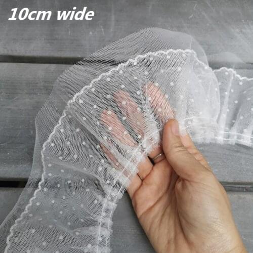 New Arrivals 10cm Wide White Double-layer Mesh Bleached Flocking Point Dog Teeth Lace Fabric Accessories Diy Lolita Baby Clothes