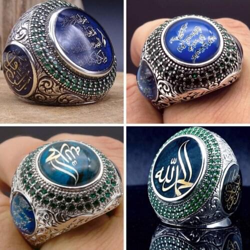Mens Ring Punk Style Turkish Jewelry Large Blue Stone Championship Rings Retro Color Arabic Male Finger Ring Gift Z4X810