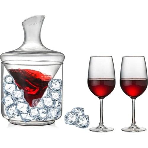 Wine Decanter set 1000 ml wine decanter with ice bucket lead-free crystal glass blown hand perfect for home bar and parties
