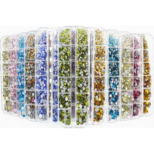 12Grid 1000pcs Mix Sizes Hot Fix Rhinestones Set Flatback Stone Crystal Glass Strass Glue on Rhinestones for Wearing Garment