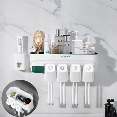 Multiple Cups Toothpaste Holders Creative Multifunction Bathroom Wall Mount Dust-Proof Cosmetic Toothbrushes Drain Racks Shelf