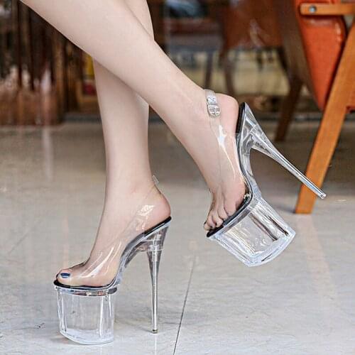 2021 Summer New European And American Fashion Sexy Transparent Thick-Soled Stiletto High Heels Ladies Fish Mouth Sandals